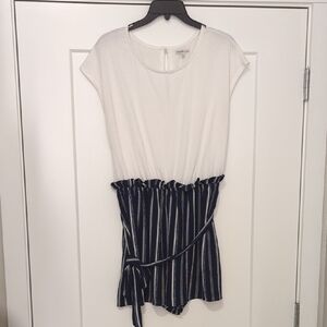 Charlotte Russe White and Navy Striped Romper